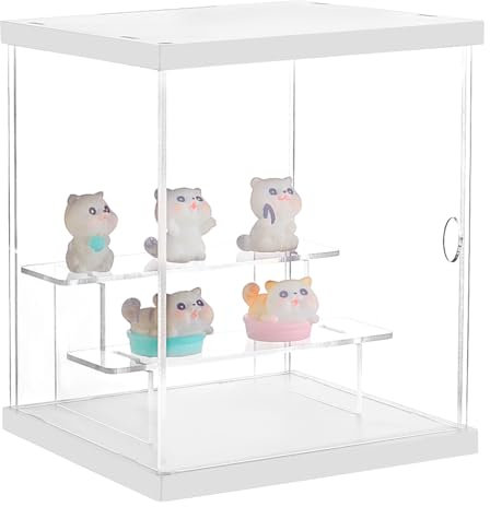 NBEADS 3 livello Vetrina In Acrilico Trasparente, Espositore per Figure con Porta Scatola Da Appoggio Contenitore per Cubi Protezione Antipolvere Vetrina per Action Figure Da Collezione, 15x14.5x19cm