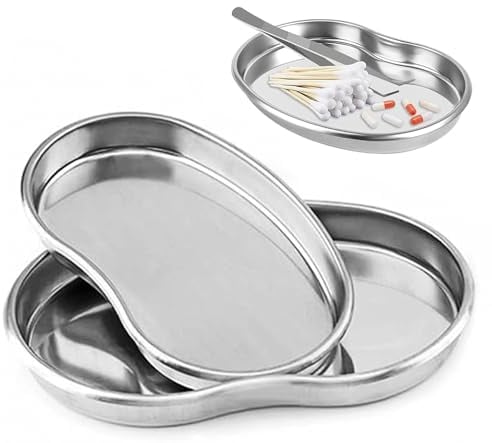 2 Pcs Stainless Steel Kidney Tray, Metal Kidney Dish Curved Medical Tray, Professional Surgical Kidney Dish Large Curved Metal Instrument Tray Reusable Stainless Steel Tray Lab Tray Dental Tray