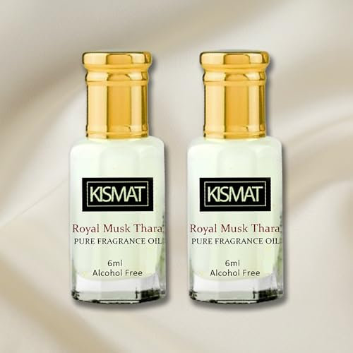 Kajal Olio profumato Kismet Royal Musk, olio profumato senza alcool per uomo e donna, adatto per l'uso quotidiano e occasioni speciali, 2 x 6 ml.
