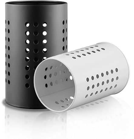 Kyraton Pot A Ustensile De Cuisine Pack De 2, Porte Ustensiles Cuisine, Rangement Ustensiles Cuisine, Convient Pour Le Stockage De Cuisine, Noir Et Blanc