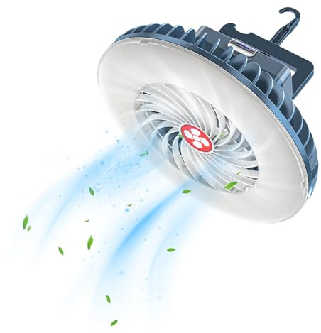 Vegena Camping Ventilator Mit Licht, LED Campinglampe Mit Ventilator, Deckenventilator Mit Beleuchtung Tragbarer USB Aufladbar Campingventilator Campinglaterne Für Camping, Angeln, Wandern, Outdoor
