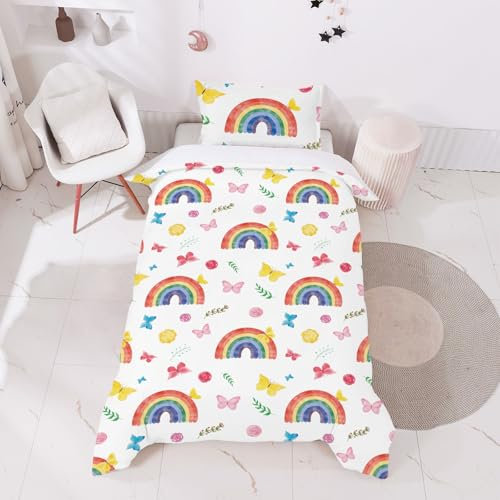 INTOMENG Mädchen Bettwäsche Kinder Set Bringen Sie Einen Kissenbezug 3D Ultrafeine Faser Deckenbezug (Regenbogen01, 120x150cm+40x60cm)