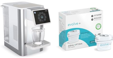 Aqua Optima Aurora Dispenser Acqua Filtrata Refrigerata - Capacità 3,8 L & Cartuccia filtro acqua, confezione da 6 (fornitura per 6 mesi), Evolve+