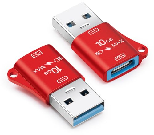 Seminer Adaptador USB a USB C (2 Pack), Adaptador USB 3.0 Macho a Tipo C Hembra, Transferencia de Datos a 10Gbps, Compatible con iPhone 15 Pro MAX, iPad Air 5/Mini 6, Galaxy S22/S21 (Rojo)