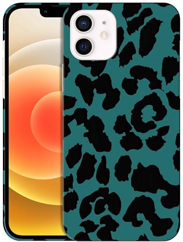 GlamCase for iPhone 12 Mini, iPhone 12 Mini Case - Teal Leopard Pattern Design Printed Slim & Sleek Cute Plastic Hard Snap on Protective Designer Back Phone Case/Cover for iPhone 12 Mini