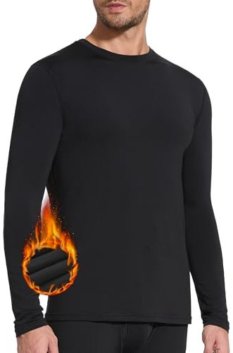 SIHOHAN Men's Thermal Long Sleeve Top,Crew Neck Base Layer Fleece Lined Winter Underwear Shirts for Outdoor Running Hiking (Black,L)
