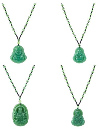 Hobbspring 4 Stile Halsketten Mit Anhänger Lachender Buddha Guan Yin Halskette Grüne Talisman Amulett Schutzhalskette Feng Shui Perlenkette Glashalskette Booda Halskette Glückskette Für Männer