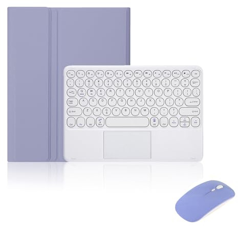 ZKAIAI Español Ñ Teclado y Funda iPad 9,7 Pulgadas con Touchpad, QWERTY Teclado Bluetooth Inalámbrico Desmontable para iPad 6.ª/5.ª Gen-2018/2017, iPad Air2/Air1, iPad Pro 9.7 con Ratón, Púrpura-C