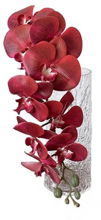 Qinlenyan Phalaenopsis artificiale 9 teste ramo falena orchidee 9 teste realistico fiore finto seta festa di nozze casa ufficio tavolo centrotavola finto floreale rosso scuro