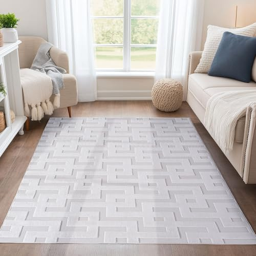 Teppium Indoor Outdoor Teppich wetterfest 80x150 cm, 3D Optik, Labyrinth-Boho Design, waschbar, wetterbeständiges, Natur Creme Farbe, Teppich Wohnzimmer, Terrasse, Läufer Teppich