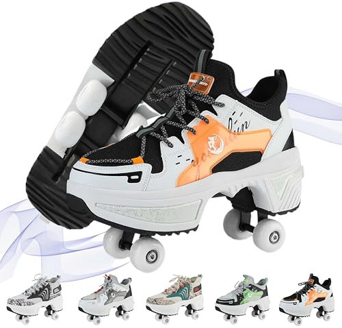 NKWVHI Schuhe mit Rollen für Jungen Mädchen,2 in1 Verstellbare Rollschuhe Schuhe,Quad- Rollschuhe Schuhe,Rollschuhe Damen Geburtstagsgeschenk