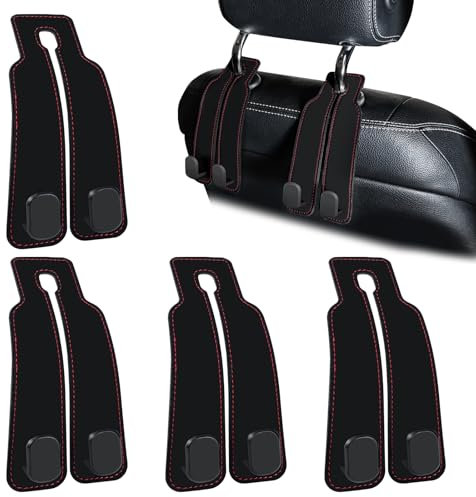 SHBAOCH 4PCS Car Seat Back Hooks, Leather Car Seat Organiser Hooks, Multifunctional Hanger Storage Organizer for Food Bags Umbrellas Handbags (Black)