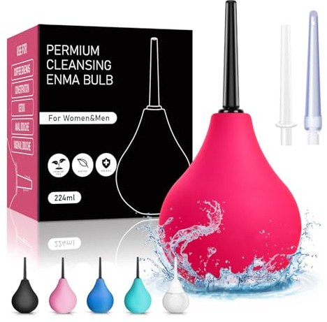 Poire à lavement intime - Poire de lavement intime anus douche 224Ml En Silicone de haute qualité,3 Canules Incluses Nettoyage Anus et Vagin, Sans BPA(Fuchsia)