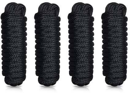 BOOMSTART 4 cuerdas para barco de 16 mm con ojo de nailon, doble trenzado, 16 mm de diámetro, 7,62 m, ojo 38 cm, carga de rotura: 3970 kg, color negro