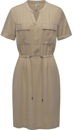 Ragwear Damen Kurzarm Sommerkleid kurzes Midikleid mit Brusttaschen Roisana YOUMODO Sand Gr. XS