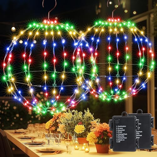 Joomer Weihnachtsbeleuchtung Außen Batterie Hängende LED Kugel Lichter Timer 33cm 144 LED und 28cm 120 LED Leuchtkugel Weihnachtsdeko Außen 8 Modi Wasserdichte für Garten Party Innen(2 Stück,Bunt)