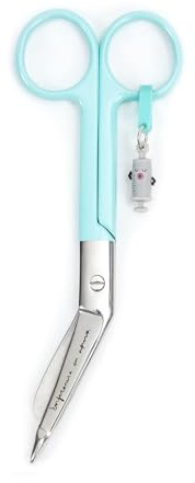 Enfermera en apuros® Tijeras Pico Pato para enfermeras Color Aguamarina con Charm de Jeringuilla | Herramientas de enfermería de acero inoxidable