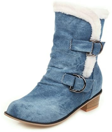 GHSIRUEU Stivali Donna Invernali Stivali da Neve Fodera Caldi Outdoor Antiscivolo Biker Stivali con Fibbia,Light Blue,40 EU