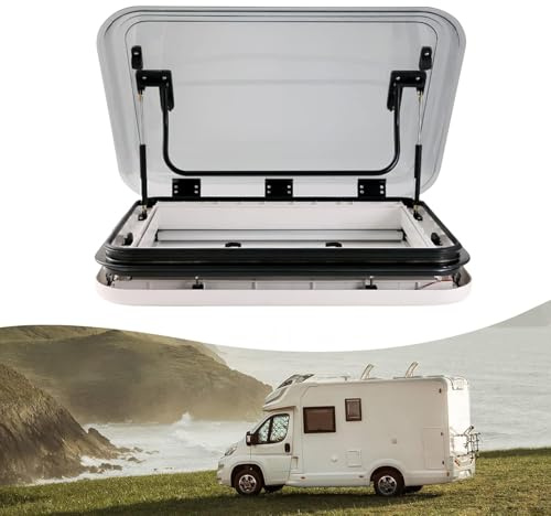 Koubhyj Ventana Para Techo, Hatch De Techo, Claraboya Para Autocaravana, Cortinas Oscurecedoras Y Mosquiteras Integradas, Iluminación LED, Para Caravanas, Remolques, Barcos, 70x50cm