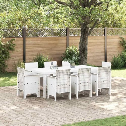 Holamys Garten Essgruppe 9-teilig Weiß, Polyrattan, Matt, für 8 Personen, Outdoor Möbel Set, Terrassen Esszimmer Set