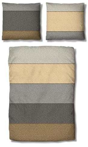 Traumschlaf Mako-Satin Bettwäsche Kansas – Ganzjahresbettwäsche aus 100% Baumwolle – Modernes Blockdesign – Seidig glatt & atmungsaktiv - 240x220 cm + 2X 80x80 cm, braun