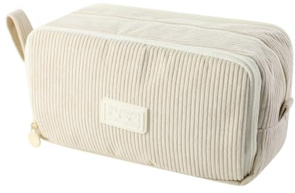 MHwan Federmäppchen, Mäppchen aus Cordstoff, mit 3 Fächern und Griff, Federtasche Groß, verschleißfest und leicht, geeignet für Mädchen, Jungen, Teenager, Erwachsene, Schule und Büro (Beige)