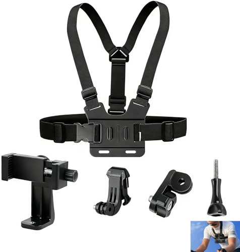 Phone Chest Mount, Chest Mount Phone Holder, Action Camera & Phone Mount Harness, POV Chest Strap with 360° Rotating Phone Holder for GoPro Hero Series DJI Osmo iPhone Samsung Smartphones for Sports