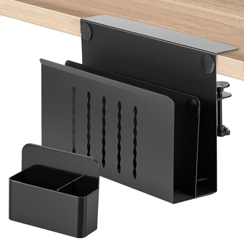 AEVORA Schreibtisch Seitenaufbewahrung Untertisch Laptop Halterung Aufbewahrung, Bohrfreier Laptop-Halter, Hängende Stifthalter, Passt Vertikaler Laptop Ständer für Flache Kanten von 1 cm bis 5,6 cm