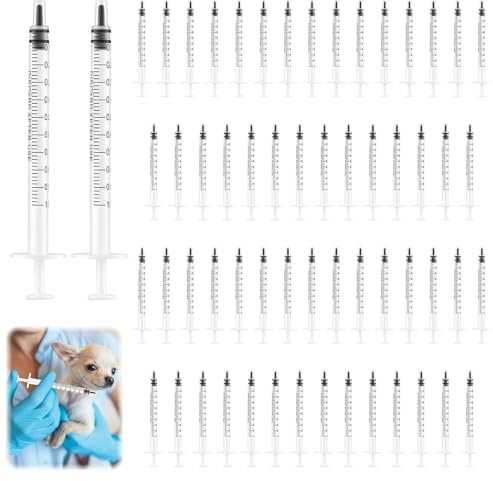 Lot de 60 seringues en plastique de 1 ml avec bouchons, sans aiguille, seringues stériles pour mesurer les liquides, nourrir les animaux, arroser les plantes, laboratoires scientifiques