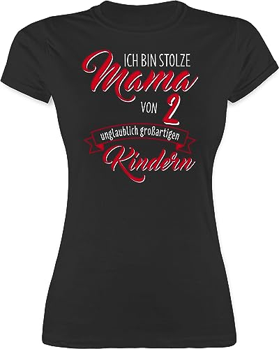 Shirt Damen - Ich Bin stolze Mama von 2 unglaublich großartigen Kindern - L - Schwarz - Geschenke für muttertagsgeschenke Mum Kind Tshirt muttertagsgeschenk t-Shirt mom mütter Fach Oberteil