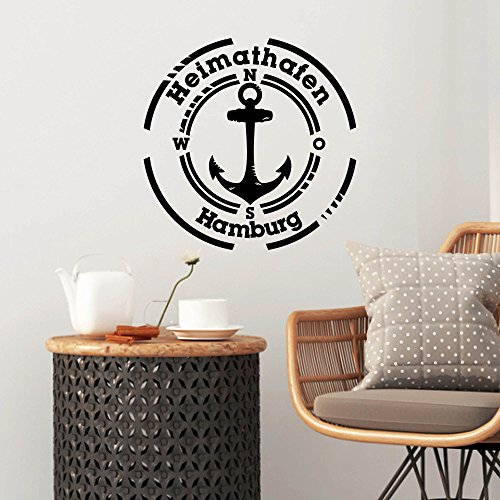 Wandtattoo-Loft® Heimathafen Hamburg“ mit Anker in SCHWARZ / 20x20cm / Anchor/Heimat/Aufkleber/schwarz