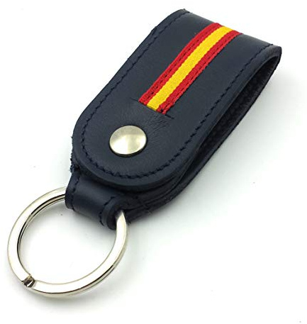 franartPiel - Llavero en Piel Ubrique para cinturón con bandera de España - Alta Calidad (Azul)