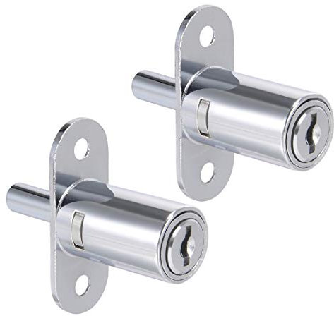 sourcing map Drawer Desk Wardrobe Cabinet Push Plunger Lock, 3/4 Cylinder Diameter 1-1/4 Cylinder Length, Zinc Alloy Chrome Finish, Keyed Alike 2Pcs
