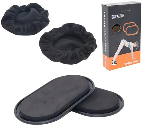 2 Pack Dual-Sided Exercise Sliders with Covers for Core Training | Oval Shape, Smooth Gliding, Suitable For Carpet And Hard Floors, Compact For Yoga, Fitness And Home Workouts