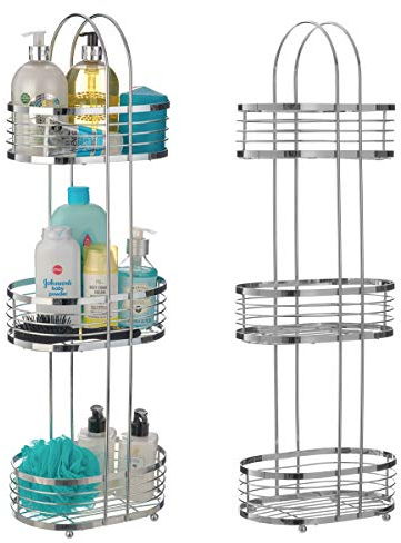 LIVIVO 3 Tier Free/Floor Standing Organiser Chrome Shower Oval Cubicle Toiletry Tidy Bathroom Caddy Storage Shelves Rack