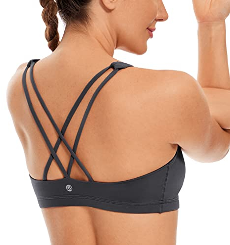CRZ YOGA Damen Yoga Sport BH - Gekreuzte Rücken Crop Tops Gepolstert Sports Bra Padded Cropped Top Tinte grau M