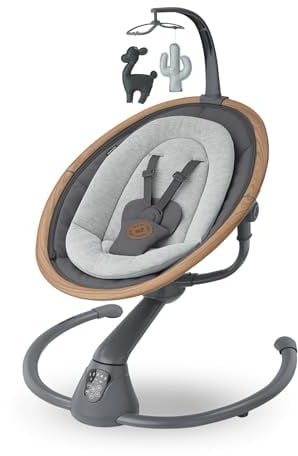 Maxi-Cosi Cassia Electric Baby Swing Chair, 0–6 Months, max 9kg, Baby Rocker, 12 melodies, 360° Seat Rotation, Automatic Motion Detection, 5 Swinging Speeds, 2 Recline Positions, Essential Graphite
