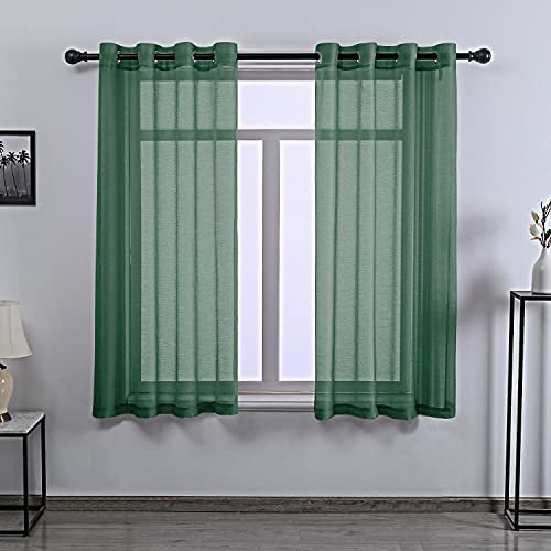 Dark Emerald Green Sheer Curtains 63 Inch Length for Boy's Room - 2 Panels Hunter Green Grommet Elegant Semi Voile Window Drapes for Bedroom 52 W x 63 Inches Long