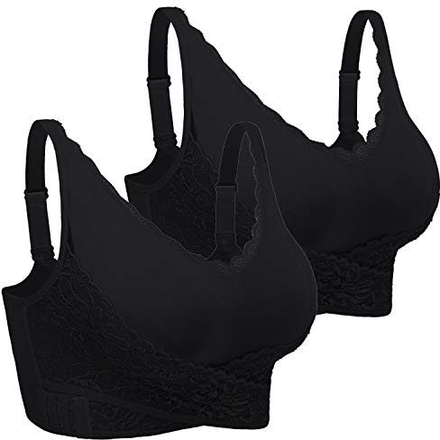 iClosam Sport BH Damen Ohne Bügel Bustier Spitzen für Frauen Bra Mit Polstern Atmungsaktiv Bügelloser BH Front Closure Push Up Bequem Bustiers BH Gepolstert M