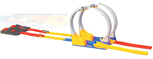 Brigamo Turbo Doppel Looping 2in1 Rennbahn für 2 Spieler, Autorennbahn mit Spielzeugautos, 125 cm