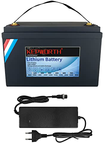 LifePo4 Akku 12 V 100 Ah Tiefe Zyklen mit BMS Lithium-Eisenphosphat-Batterie für Trolling-Motor, Solarpanel, Wohnmobil, Boot, Golfwagen, Off-Grid, Anwendungen, Haushaltsgeräte, inklusive Ladegerät
