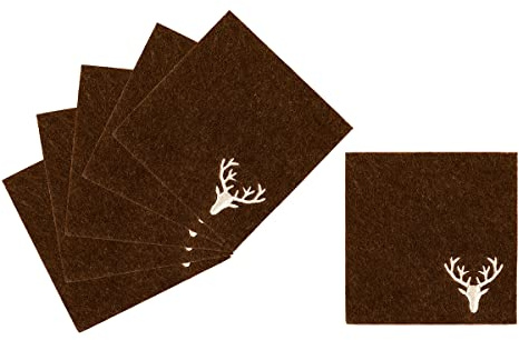 Nordstern Glasuntersetzer aus Filz 'Hirsch' Braun 6er Set - 10 x 10 cm