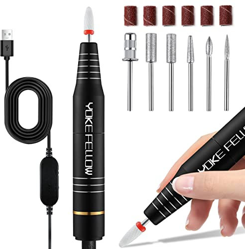 Yokefellow Efile Nail Drill Protable,30000RPM USB Electric Nail File Machine Polishing Tools Manicure Pedicure Kit Professional Removing Acrylic Gel Nails with 6 Drill Bits Black