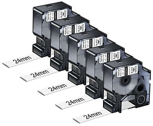 NineLeaf 5 x Compatible for Dymo Rhino 1805443 Tape Black on White IND Heat Shrink Tube 1'' 24mm x 1.5m for Wires Cables in Rhino 6000 Professional (1734519) Industrial Label Maker