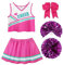 ReliBeauty Cheerleader Kostüm Kinder Kleid mit Pompoms und Kopfschmuck，pink,140