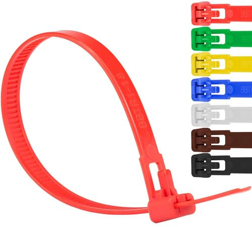 Safetytex Kabelbinder 7,6 mm UV-beständig 100 Stück (Rot,370mm) | Wiederlösbar, wiederverwendbar, wiederverschließbar, robust, langlebig, flexibel, für Innen- und Außenbereich