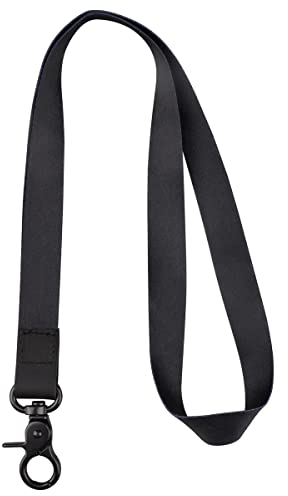 HONZUEN Lanyard Schlüsselband Lang, Universal Umhängeband Schlüssel mit Echtem Leder, Neck Lanyard Ideal für Handy Schlüssel Arbeitskarte ID-Karten (Pure Schwarz)