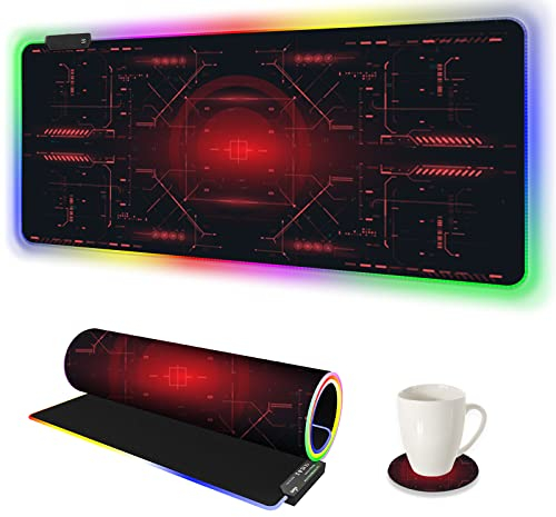 AIMSA Alfombrilla de mouse grande para juegos RGB, alfombrilla de mouse LED extendida de 35.4 x 15.8 pulgadas, base de goma antideslizante con 14 modos de iluminación, alfombrilla de escritorio, placa