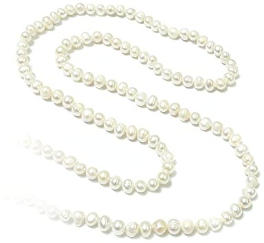 Apearl Echte weiße Perlenkette, ovale 7-mm-Perlen, 150 cm lang, Perlenklasse B1BC - NO078