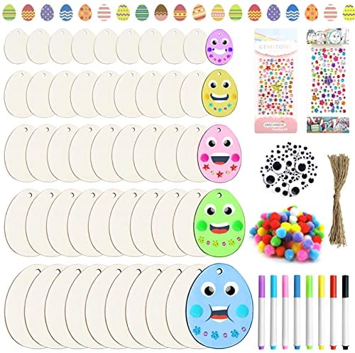 TOPJOWGA Ostereier zum Bemalen, 260Stück Ostern Basteln Kinder,Ostereier zum Aufhängen, Holzanhänger Ostern zum Bemalen, Ostern Anhänger Holz, Eier zum Bemalen Osterdekoration, 5 Größen